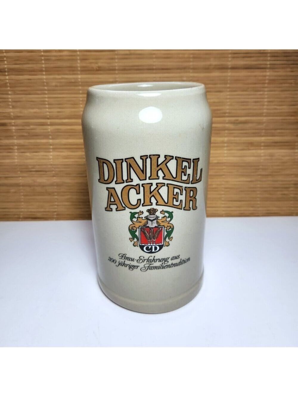 Vintage Dinkel Acker German Beer Stein 1L Stoneware Brewery Mug